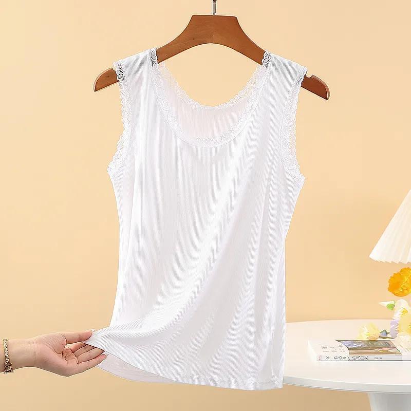 Mo Dai Ice Thread Women's Tank Top with Lace Lace Loose Large Size Slim Fit Fashion Sleeveless Bottom Shirt