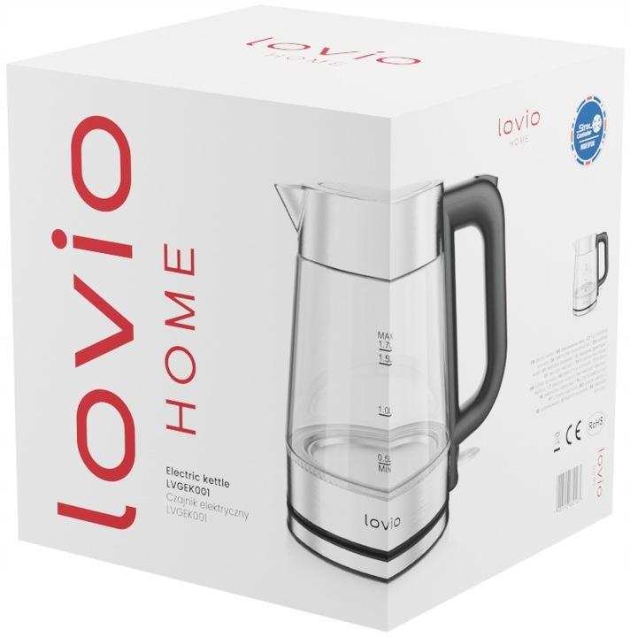 Czajnik Elektryczny Bezprzewodowy Szklany Stalowy Led Inox 1,7L 2200W Lovio