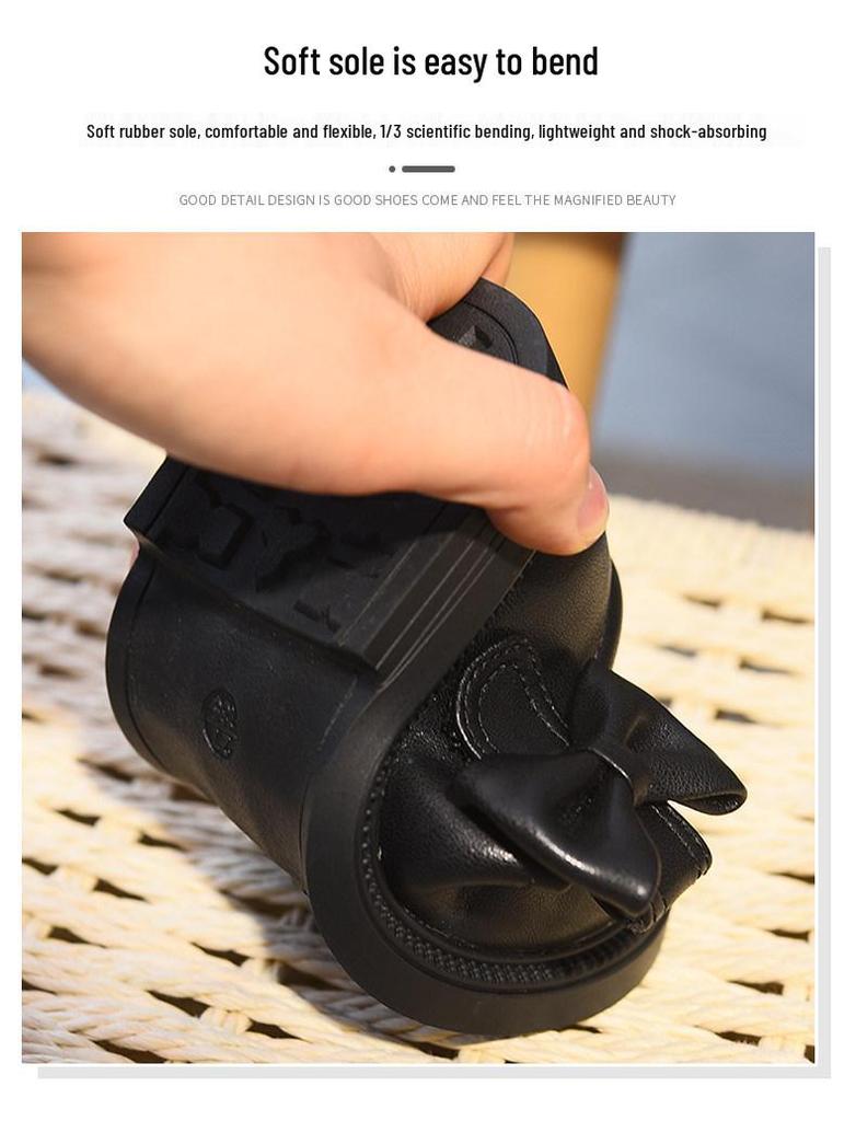 Spring 2026 Girls' Leather Princess Shoes - Fashionable, Soft Sole, Little Black Dress Shoes for Children