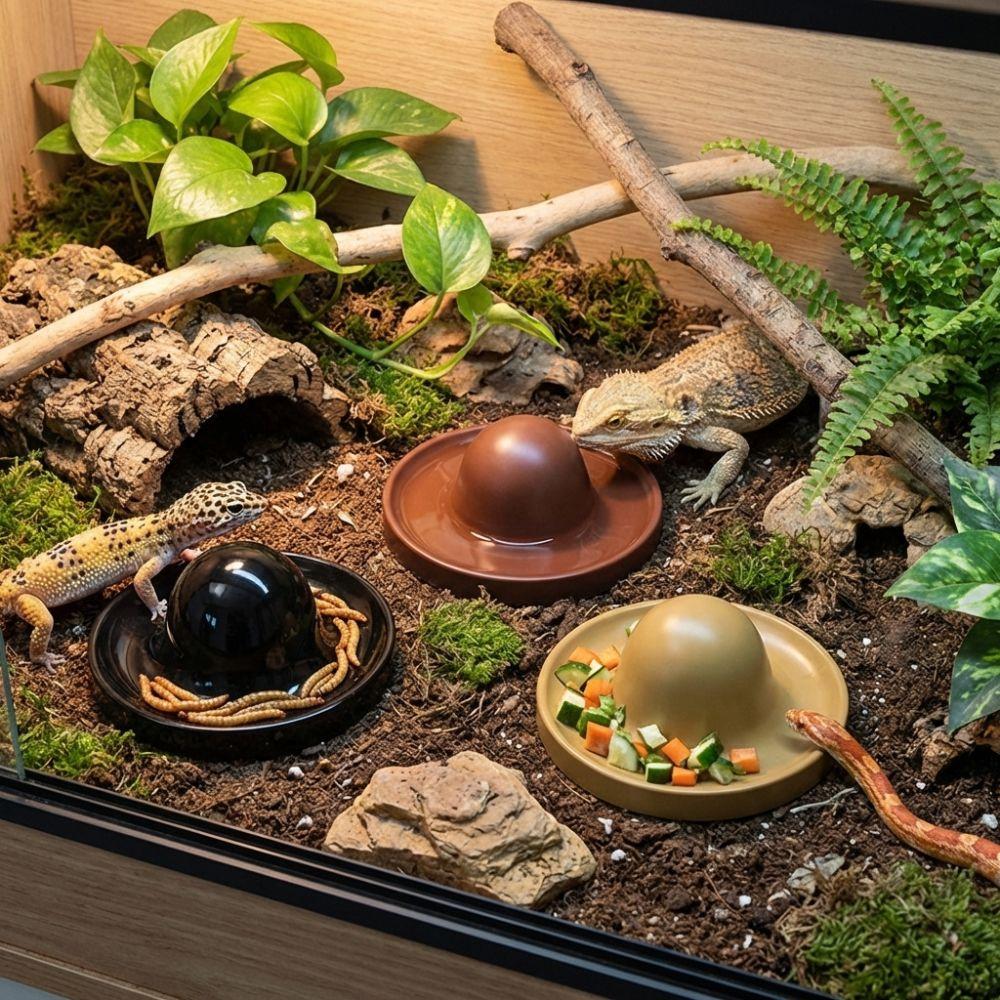 Plastic Reptile Feeder Bowl Round Reptile Water Pot Easy-Clean Feeder Ledge  for Amphibians