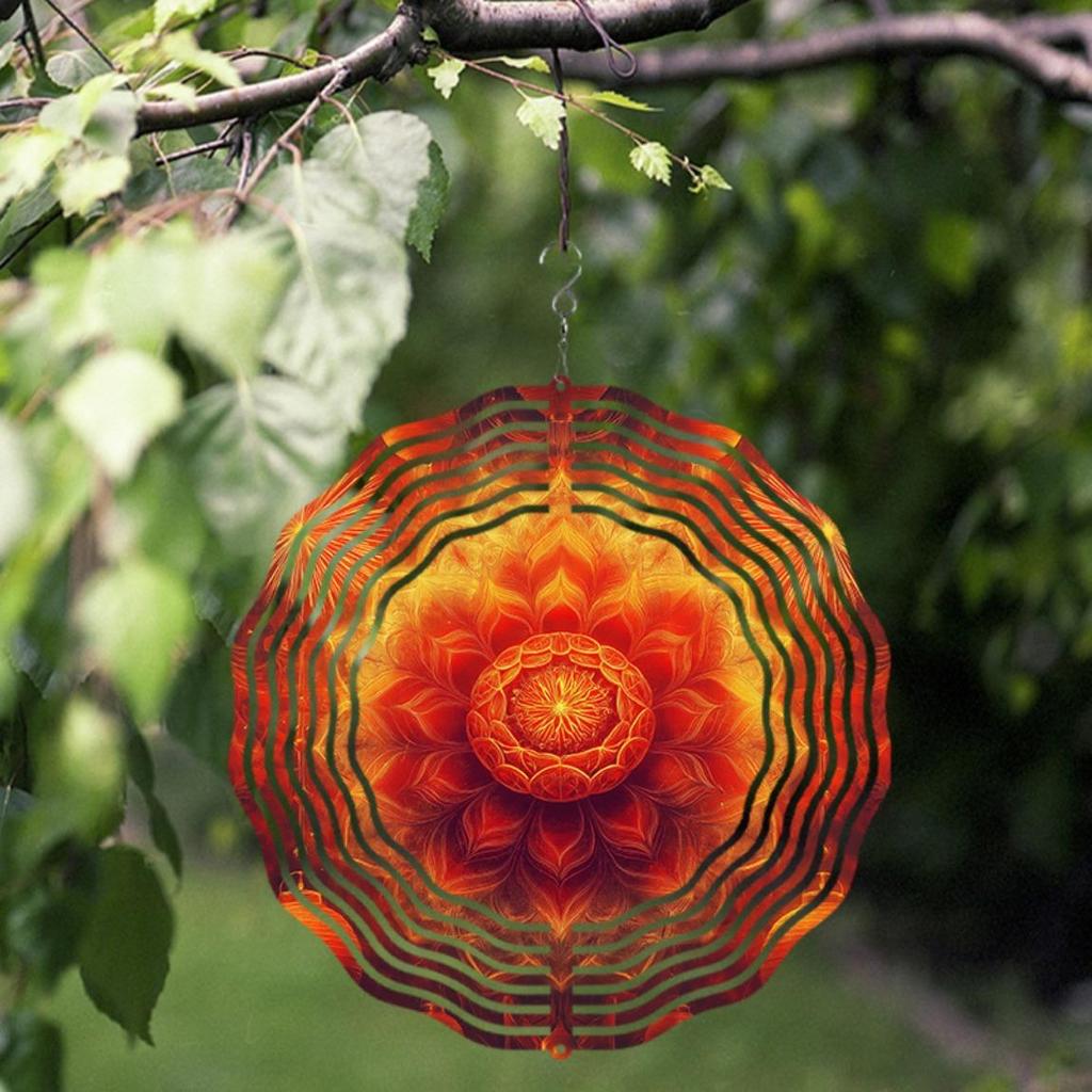 10 Inch Bohemian Metal Wind Chime with 360 Degree Swivel Hook Sunburst Design for Spring Summer Balcony