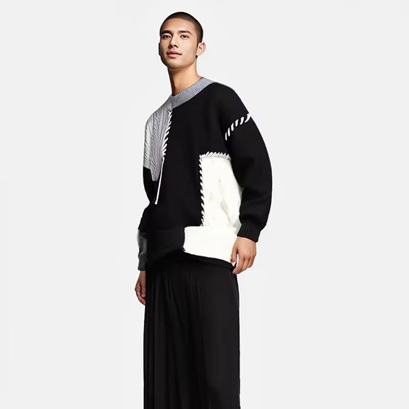 Jarní Teplé Svetry Patchworkové Pulovry Korejský Styl Kulatý Výstřih Pletený Svetr Muži Ženy Módní Pletenina