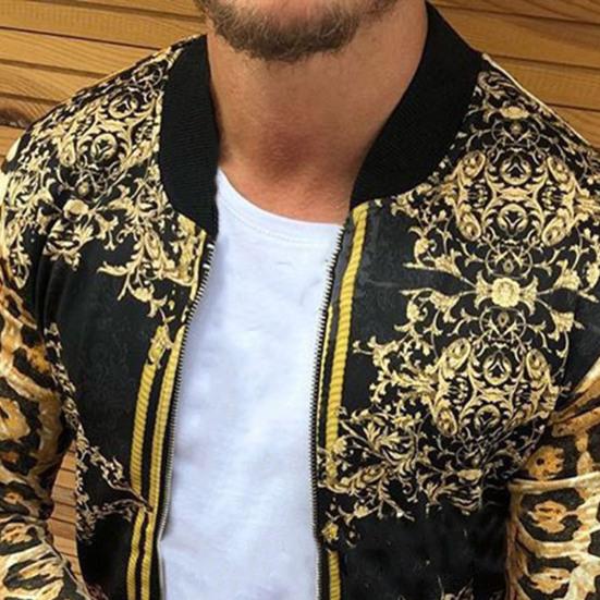 Men Coat Print All Match Round Neck Long Sleeve Leopard Jacket