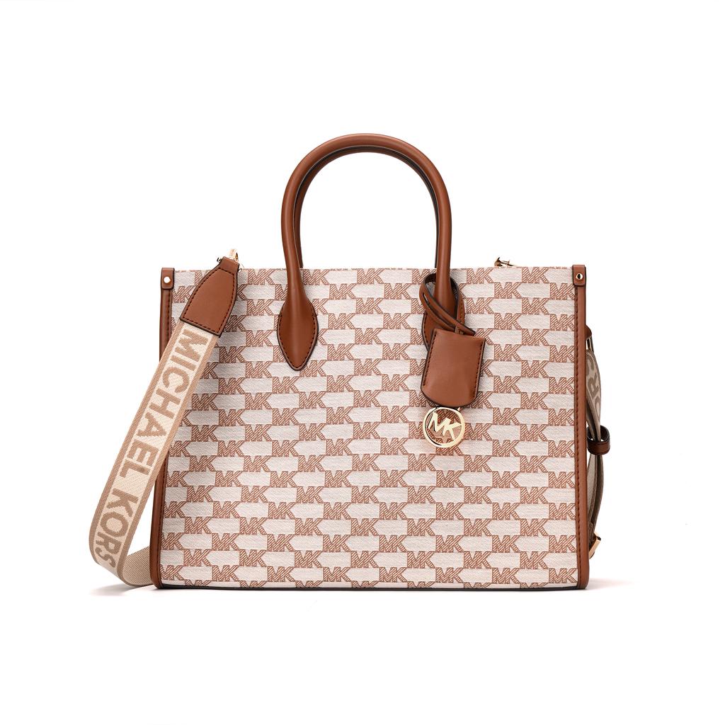 Michael Kors MK Mirella Classic Monogram Tote Commuter Fashion Women Tote Bag Beige Brown 35S2G7ZT6J-299