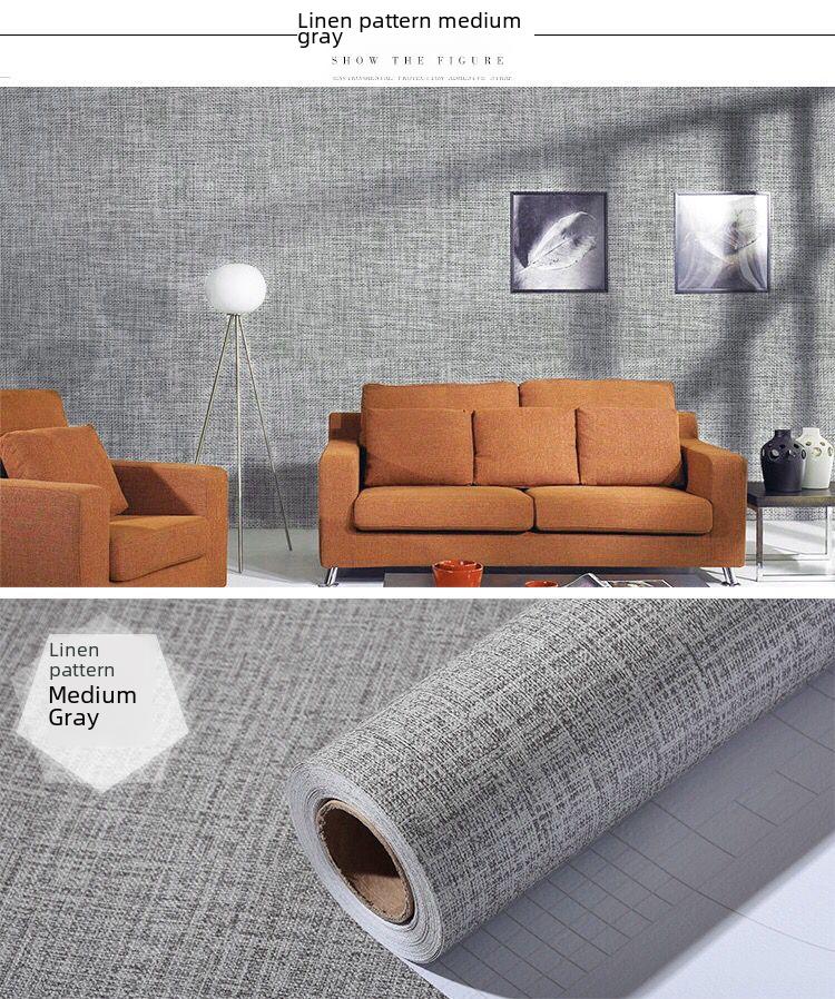 Self-Adhesive Solid Color Linen Pattern Wallpaper for Bedroom and Living Room