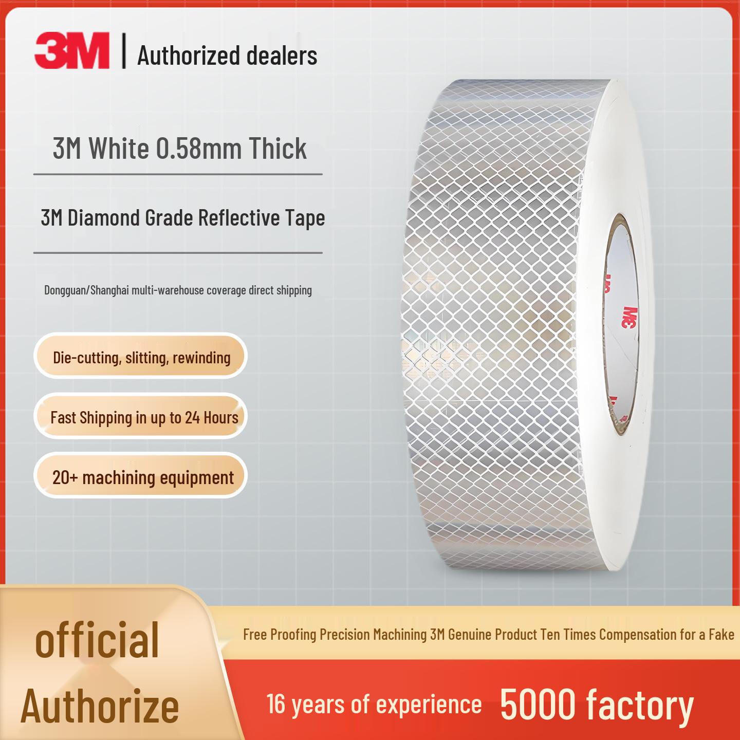 

3M White Reflective Strip for Cars and Motorcycles - Night Safety Scratch Cover Sticker. Diamond Reflective Tape - White - 1.5cm x 1m