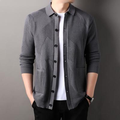 Jachetă cardigan tricotată Jacquard, cu rever, la modă pentru bărbați, de toamnă