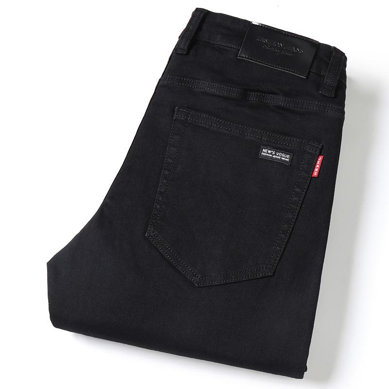 Pure Black Men's Jeans Loose-fitting Stretch Versatile Business Trousers Men's Mid-rise Straight-leg Trousers