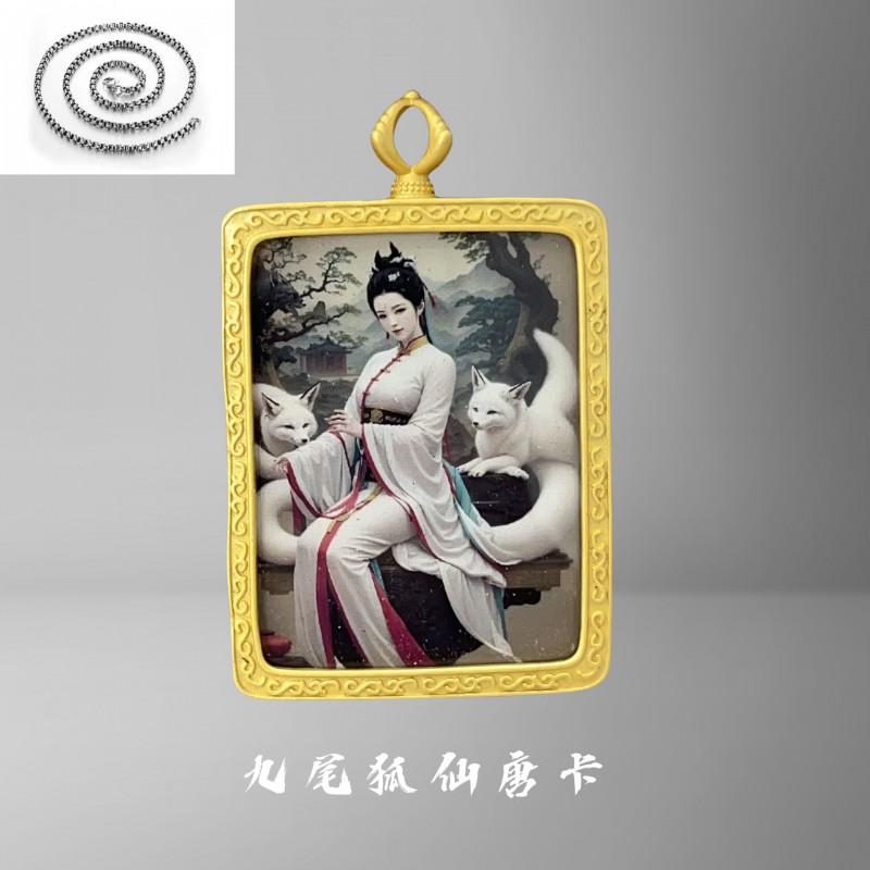 Golden Tibetan Thangka Pendant Necklace With Five Wealth Deities Charm Copper Amulet Men Women Ethnic Style