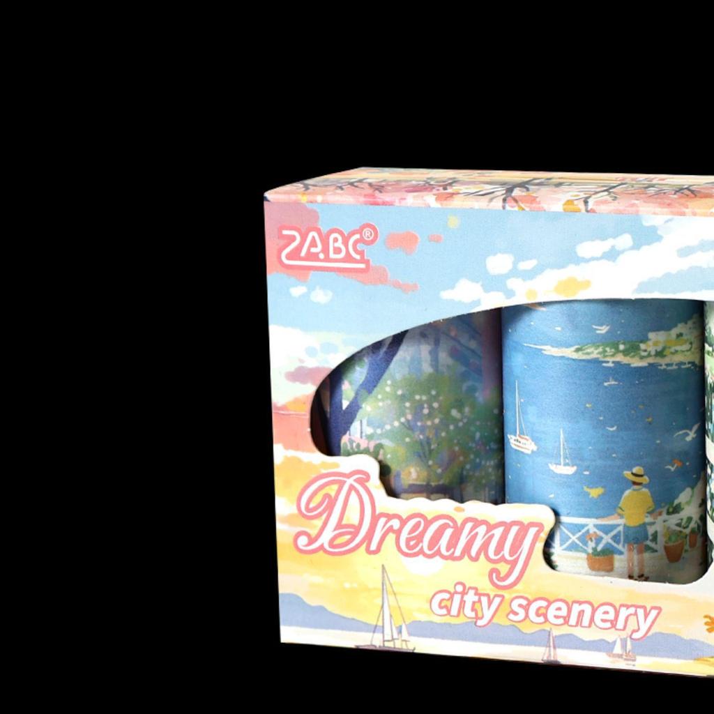 ZABC Landscape Series Adhesive Tape Set: DIY Journal Decoration, 2 Styles, 4 Rolls Included.