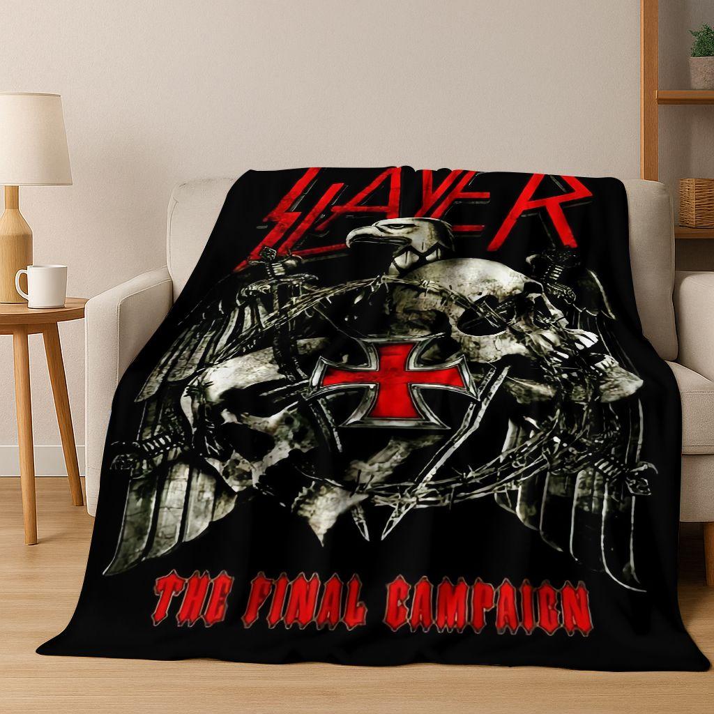 2026 Slayer Heavy Metal Rock Band Skull Art Flannel Blanket,Cozy Soft Throw Blanket for Home Bedroom Bed Sofa Picnic Cover Gift