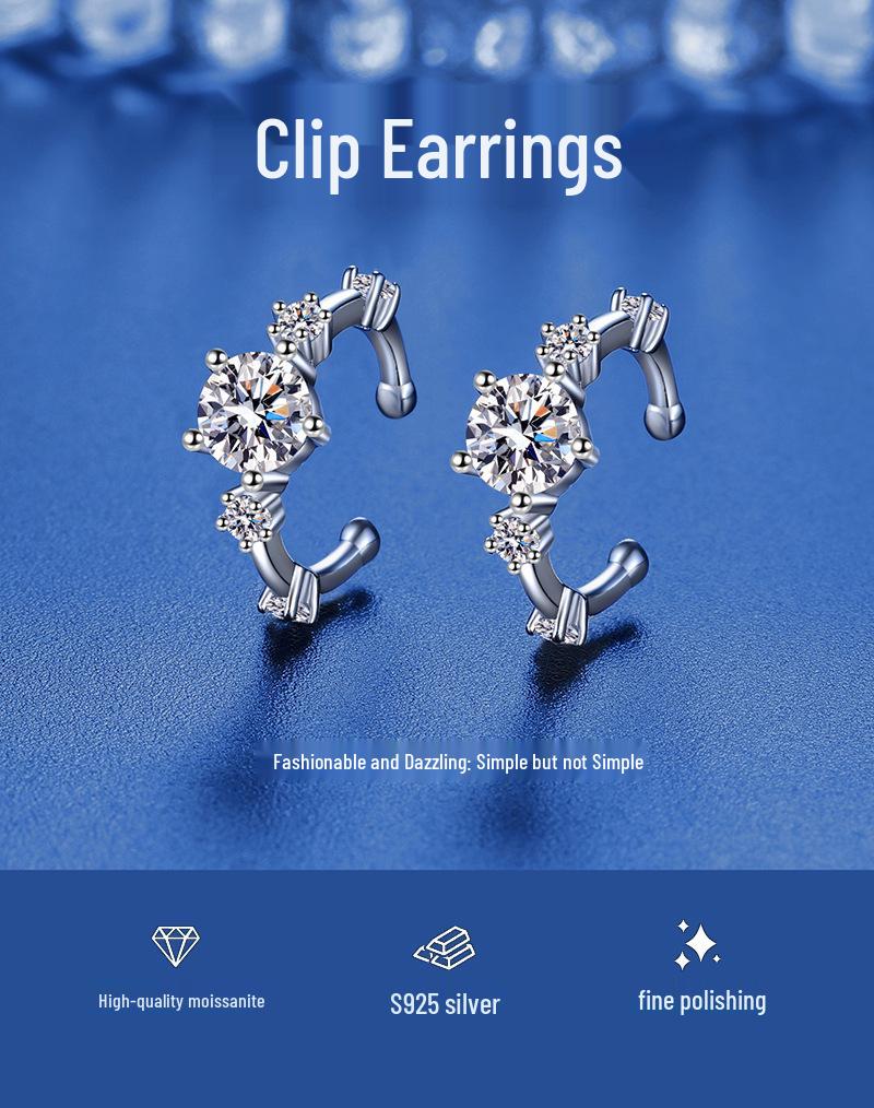 S925 Sterling Silver Moissanite Ear Cuff: Light Luxury No-Piercing Earrings