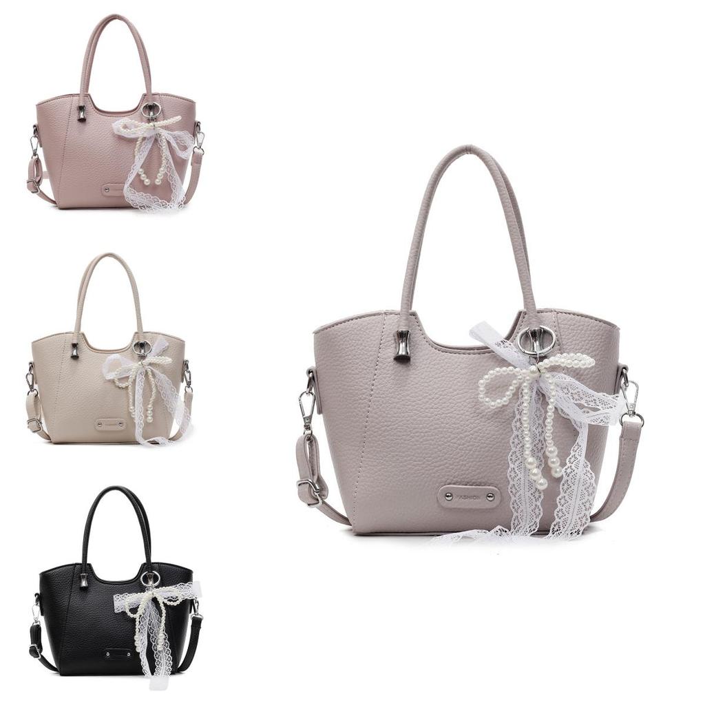 Lace Bow Pu Water Bucket Bag With Zip Closure For Daily Casual Use