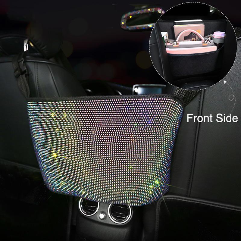 Luxury Diamond Rhinestone Car Storage Bag Organizer Seat Back Holder Multi-Pockets Car Backseat Stowing Tidying for Women