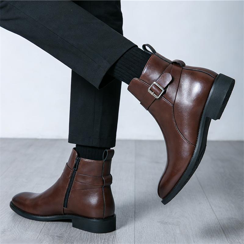 Designer Winter Fashion New Men's Pointed Brown Black Chelsea Ankle Boots Botas Male Casual High-tops Punk Rock Shoes