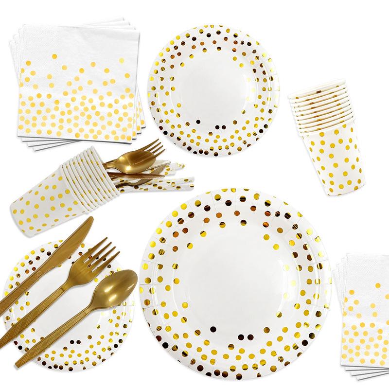 7" and 9" Polka Dot Hot Stamped Disposable Paper Plates - Party Set