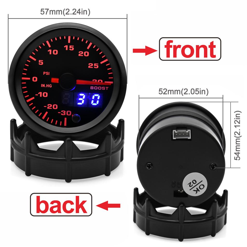 2" 52mm 7 Colors LED Dual Display Oil pressure/Boost PSI/Water temp/Oil temp/Volt/Air fuel Ratio/EGT temp/Tachometer Car Gauge