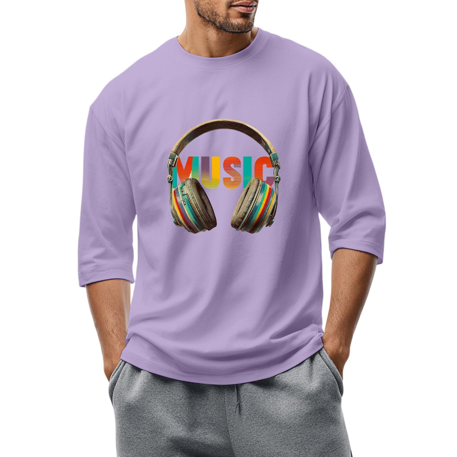 

Men S Round Neck Three-Quarters Sleeve Top Casual Fashion T-Shirt XXL фіолетовий