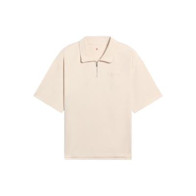 Camisa Polo de Cor Sólida com Meio Zíper, Manga Curta Solta, Tops Unissex, Branco Cisne APLS018-4