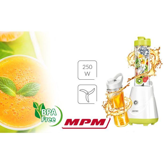 Smoothie Blender, Personal Blender with 2 X 600 Ml Bottles, BPA-free MPM MBL-20 250W White/Green