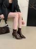 2025 Autumn and Winter New Pointed Simple Thin Heel High Heel Thin French Women's Short Boots Thin Boots