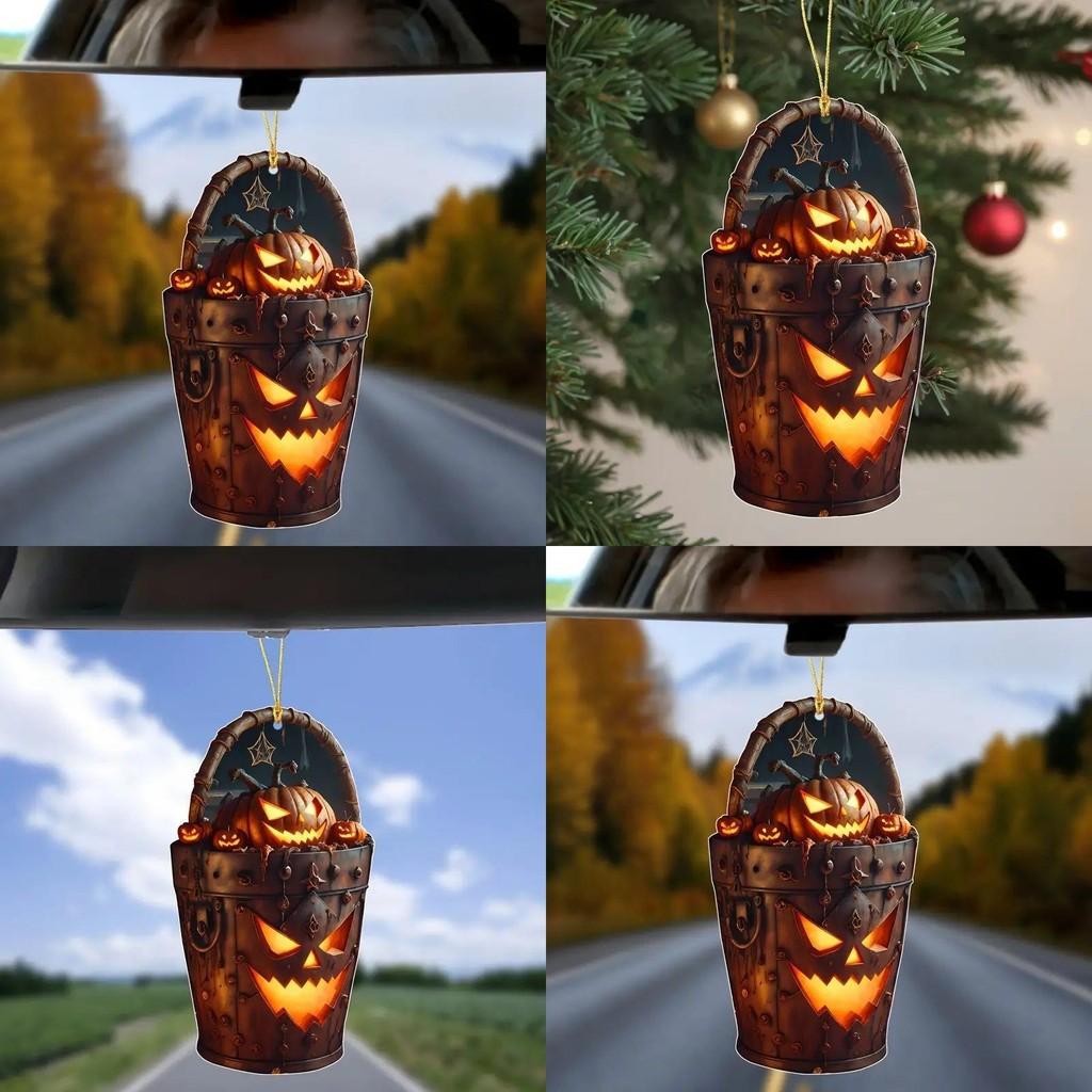 Acrylic Car Halloween Pendant With Cartoon Pumpkin Head Bucket For Decoration