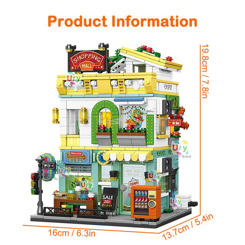 City Street View Modular Mall Supermarket Corner Convenience Store Retro Flower House MOC Architecture Building Blocks for Gifts