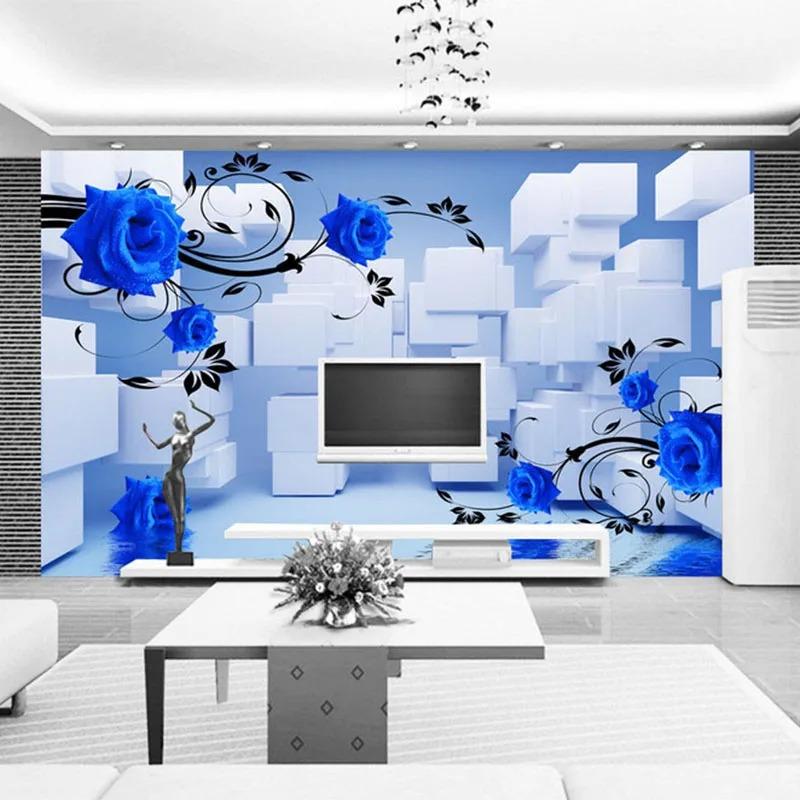 3d Stereo Relief Blue Flower Mural Geometric Square Spatial Expansion Photo Wallpaper Home Decor 3d Fresco