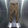 Spring Fall Men Ninth Pants Ankle-banded Elastic Waist Thin Loose Side Pockets Solid Color Harem Pants Suit Pants Long Trousers