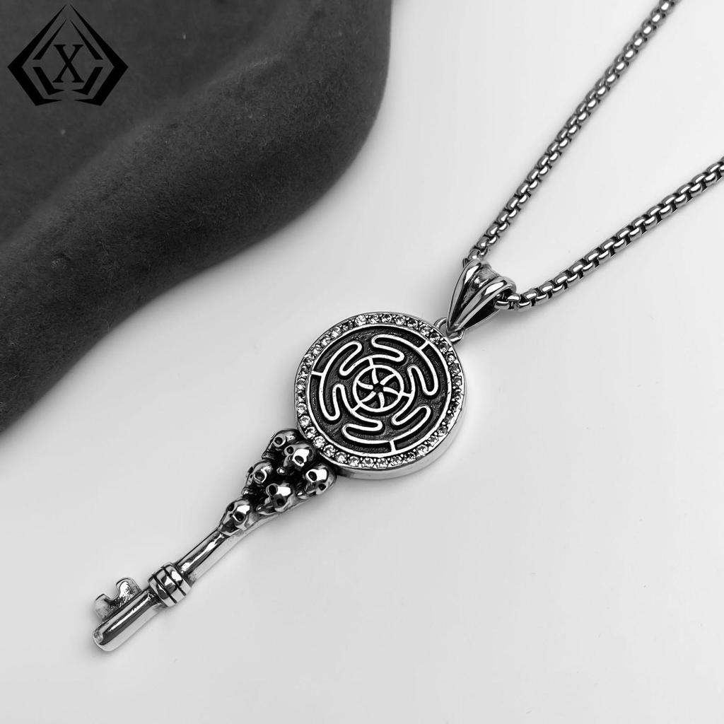 Men's Punk Gothic Key Pendant Necklace - Quirky Niche Design, Dark Style, Heavy Industry Influence