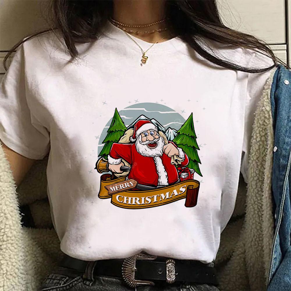 Street Fashion Women Short Sleeve Casual Simple Round Neck Christmas Series Prints Harajuku Graphic T Shirts Women Clothing Tops