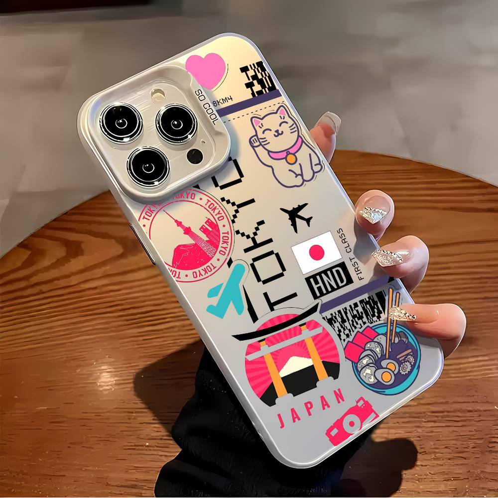 Japan Plane Travel Ticket Phone Case For iPhone 16 15 14 13 12 11 Plus Pro Max Multicolor Aurora Laser Shockproof Funda Cover