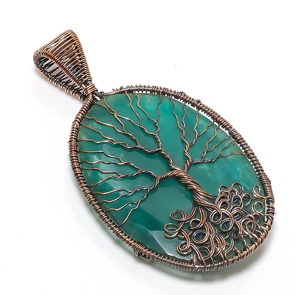 Tree Of Life Emerald Pendant, 999 Copper Wire Wrap Pendant Gemstone Jewelry, Handmade Pendant Amazing Jewelry, Gift For Her