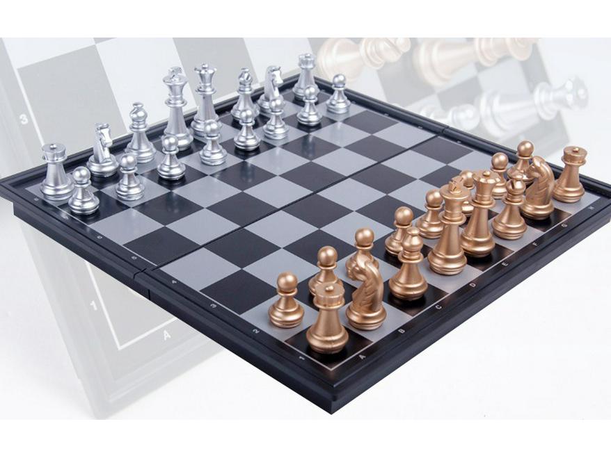UB Union Magnetic Gold & Silver Folding Chess Set - Plastic Desktop Leisure Toy, Perfect Student Gift