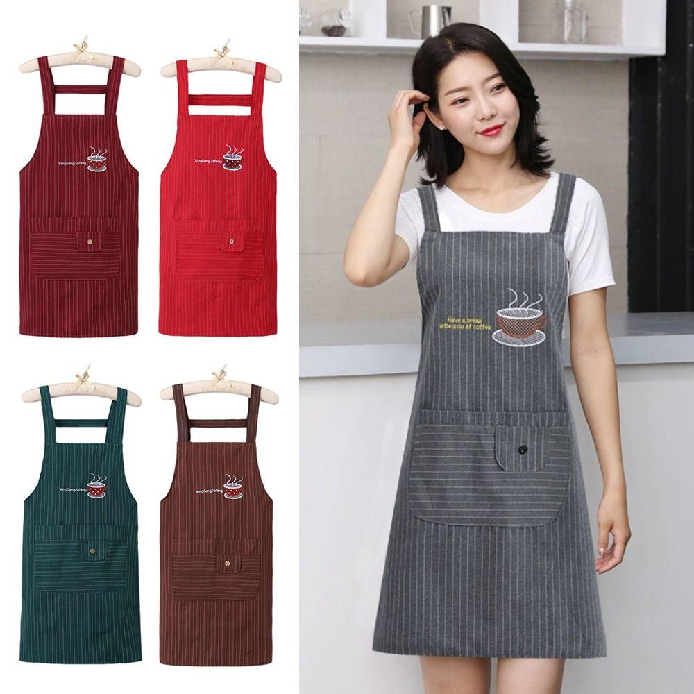 Sleeveless Cotton Apron Anti-Oil Adjustable Elasticity Kitchen Apron Canvas Material Stripe Design Women Apron Kitchen Use