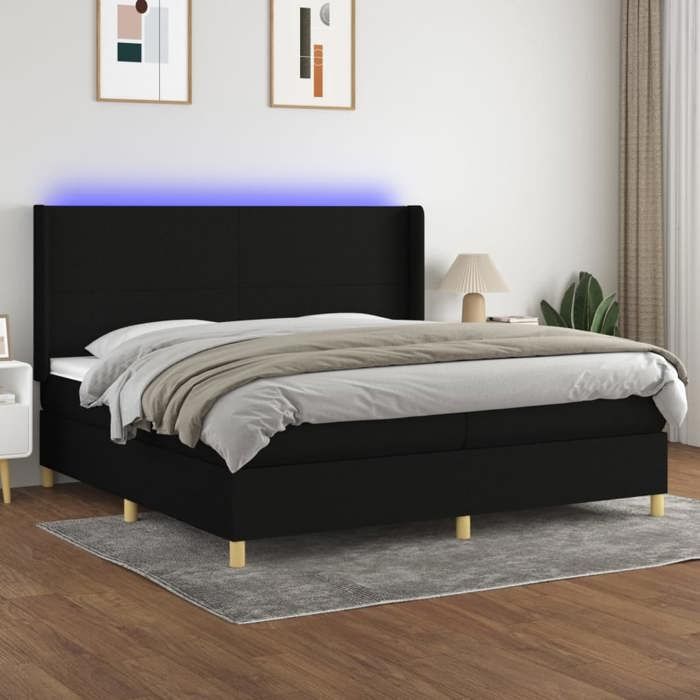 VidaXL Slat Bed Base with Mattress and LED, Upholstered Bed with Headboard, Double Bed, Adult Bedroom Bed, 3138743