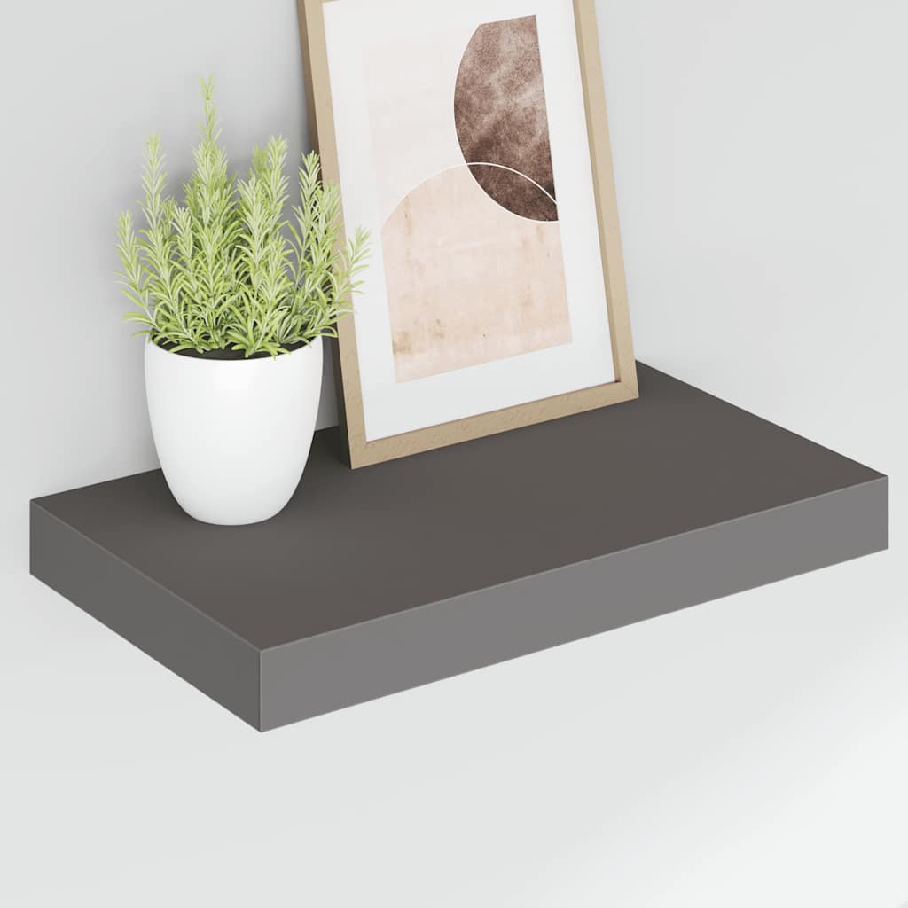 Floating Wall Shelf Glossy Grey 40 X 23 X 3.8 Cm MDF