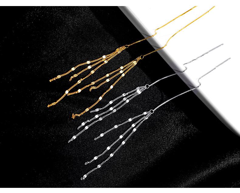 Banyan Tree S925 Silver Korean Tassel Earrings - Elegant Long Sequin Design for Women