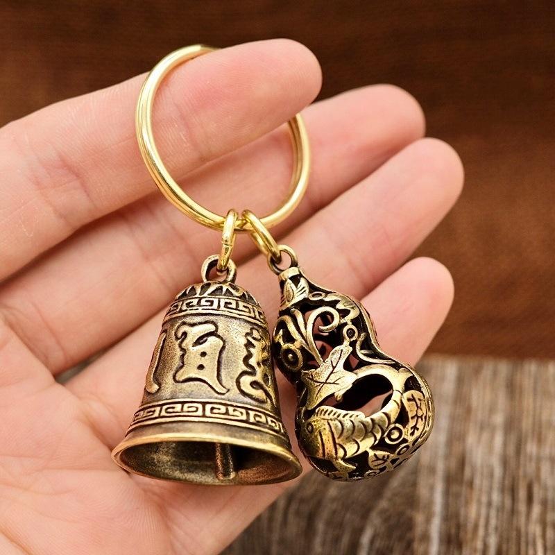Six-character Mantra Bell Keychain Creative Key Ring Heart Sutra Copper Bell Pendant Bag Charm Accessories Lucky Gift
