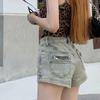 2025 Women's High Waist Retro Denim Shorts - Distressed, Wide Leg, Versatile & Slimming