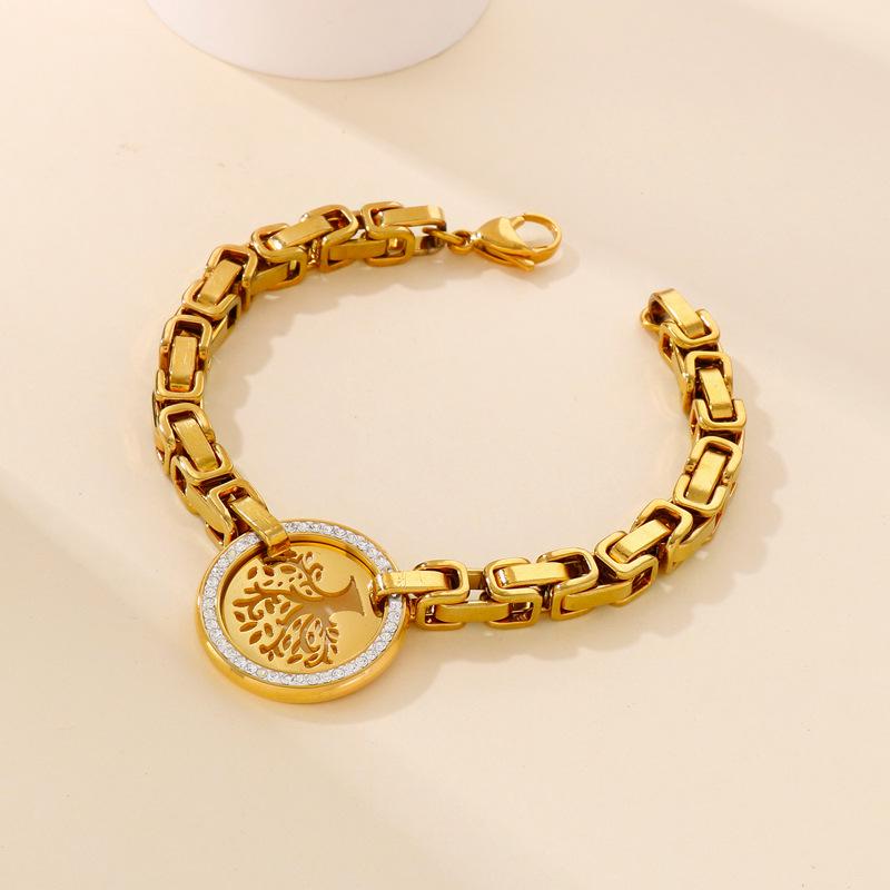 Kalen European-American Tree of Life Titanium Steel Diamond Bracelet for Women