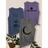 3Set of Tank Tops Sun, Moon, Stars, and Waves Print Loose Casual Vest T Shirt Retro-style Breathable, Comfortable, and Soft Fabric Spring and Summer