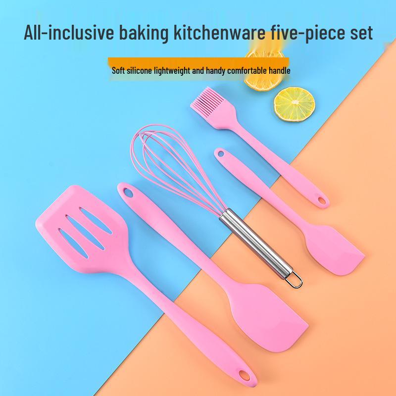 Silicone Kitchen Utensil Set: Whisk, Spatula, Steak Frying Spatula, Slotted Spatula, 5-Piece Baking & Cooking Tools
