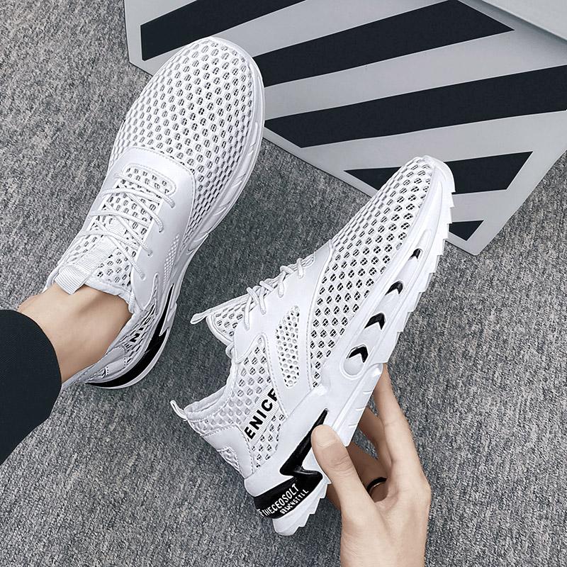 2022 Summer Men Sneakers Breathable Athletic Shoes Hollow Mesh Fitness Training Shoes Fashion Running Shoes Casual Shoes White