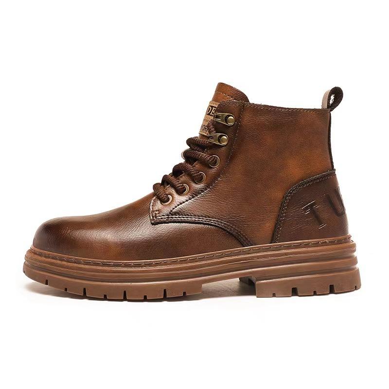 Martin Boots Men's Shoes New Trendy Autumn and Winter High-top Leather Shoes American Retro Tooling Boots Knight Locomotive Short Boots