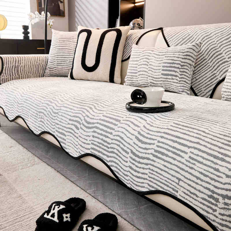New Shu Cotton Lint Sofa Cushion Autumn And Winter  New Non-Slip Straight Row Leather Sofa Cover Cloth Towel Cross-Border
