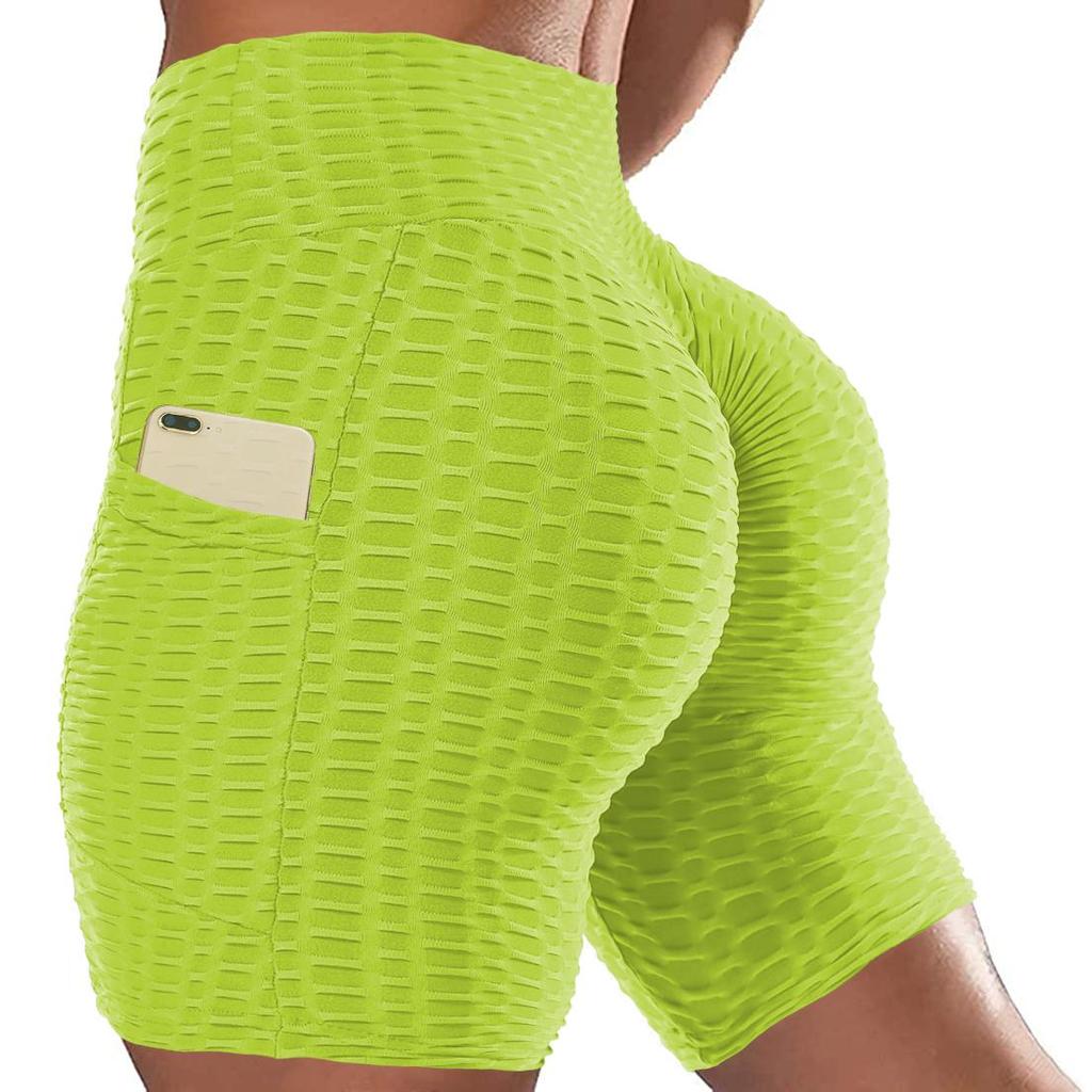 Ahigh Pantaloncini Sportivi Donna Scrunch – Vita Alta Senza Cuciture Per Palestra, Yoga E Corsa, Nero