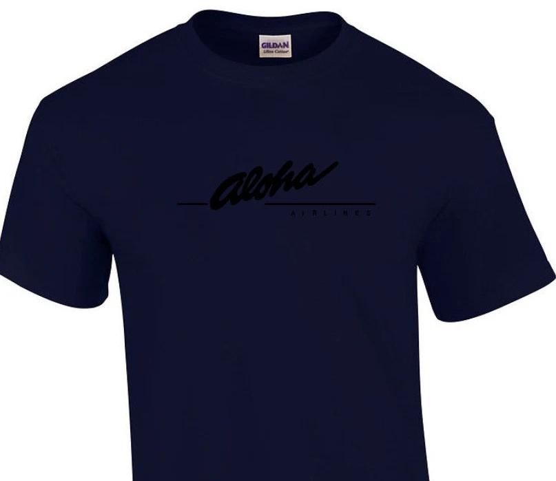 Aloha Airlines Black Retro Logo Shirt Hawaiian Airline Navy Blue T-Shirt S-5XL L