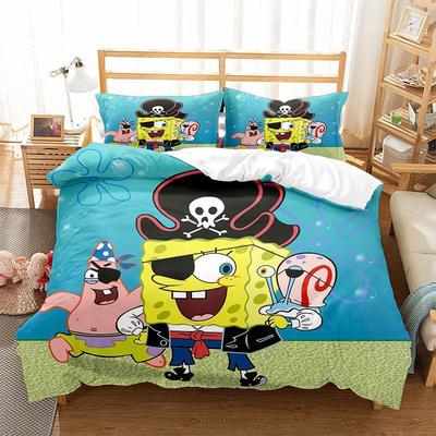 Three-Piece Home Textile Four-Piece Cartoon Spongebob Squarepants 3D Digital Printing Quilt Cover Pillowcase Bedding