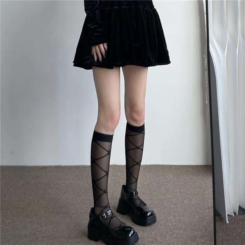 Nylon Grid Women Long Socks Japanese Lolita Knee Summer Thin Socks Plaid College Style JK Women Girls Stockings Knee High Socks